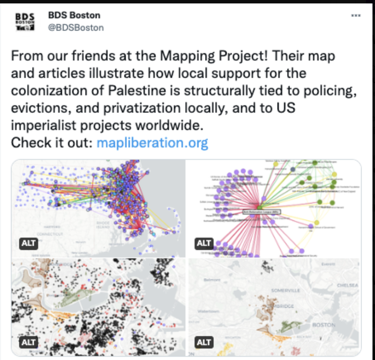 The Jew Mapping Project, launched by BDS Boston, plotted hundreds of Jewish institutions, schools, and individuals across Massachusetts.