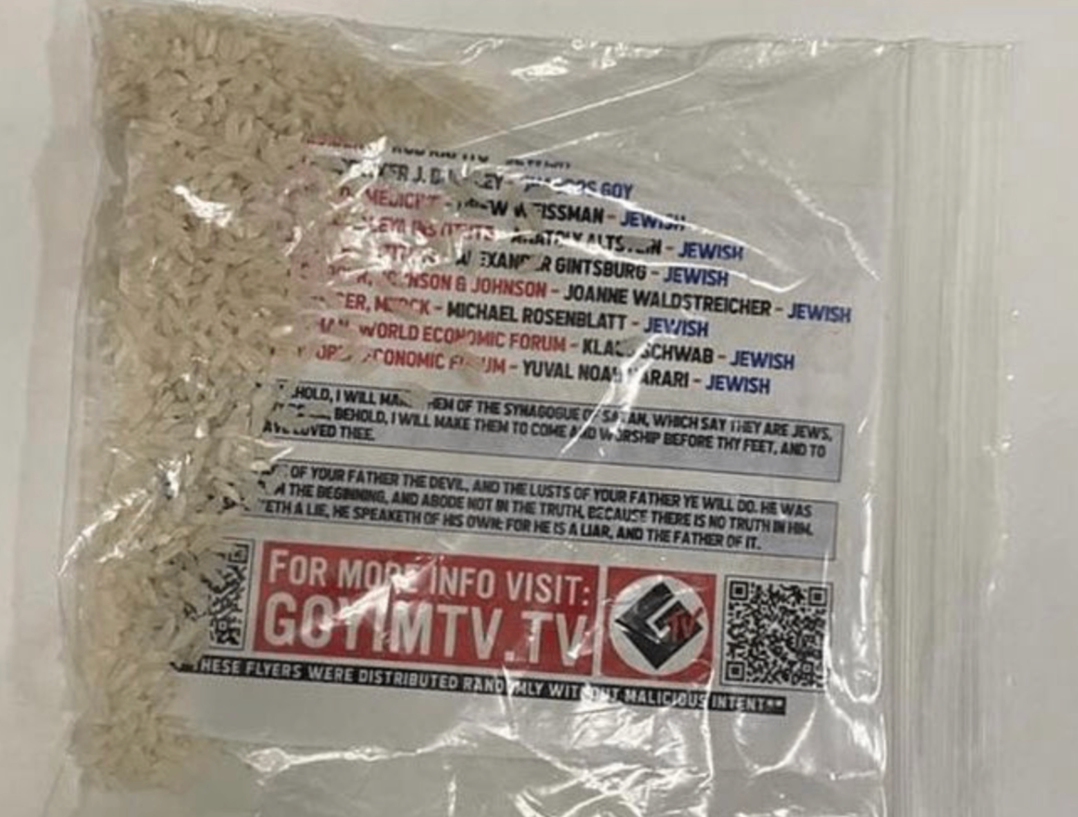 GDL flyer weighted with rice