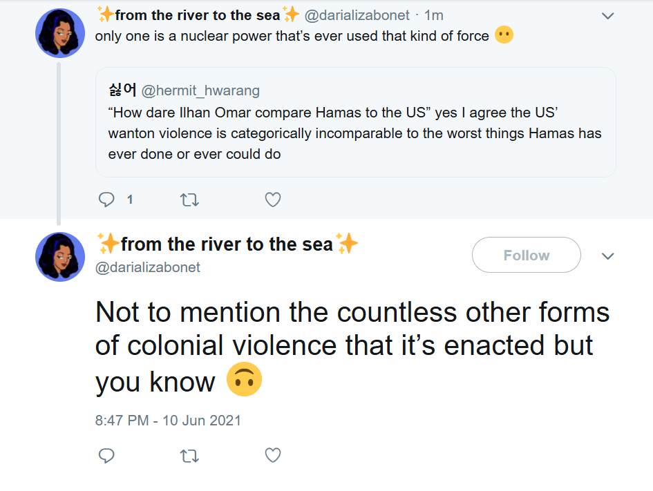Darializa Avila Chevalier tweet comparing US to Hamas
