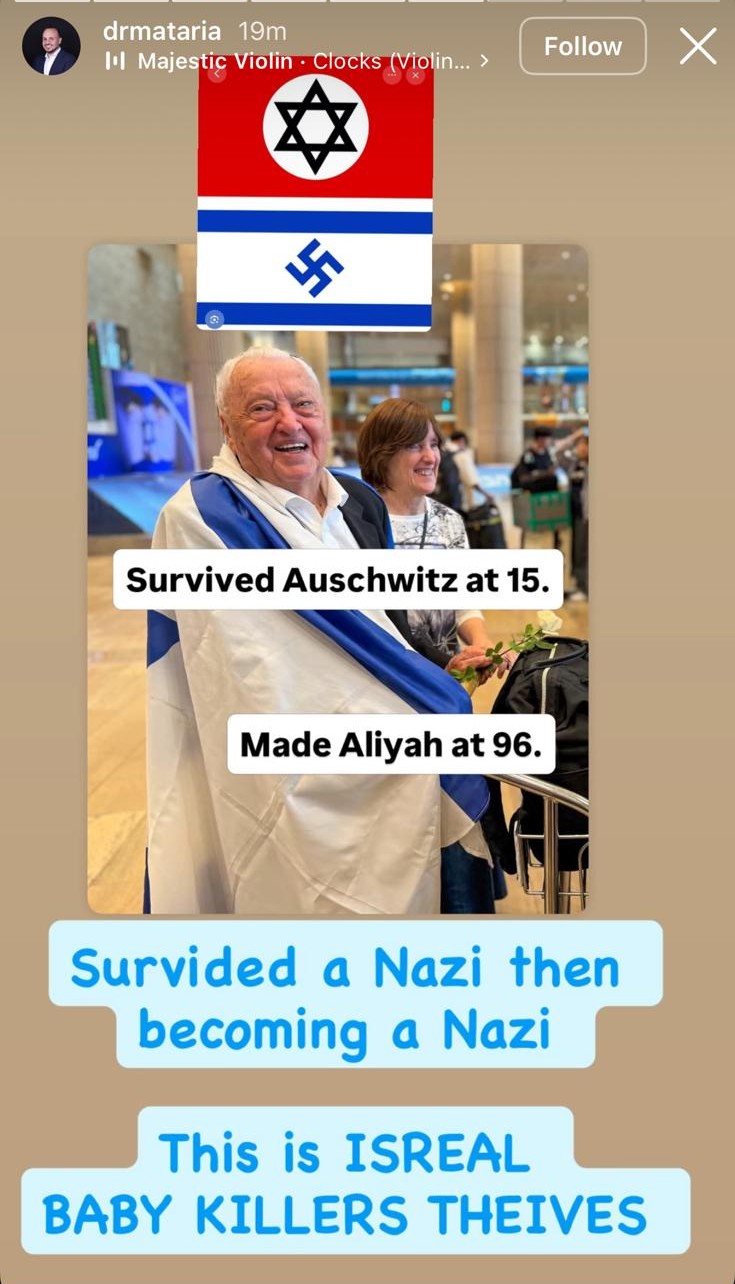 Dr. Ahmed Mataria's Holocaust inversion posts