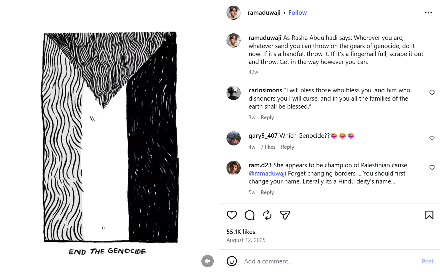 Rama Duwaji "End the Genocide" animation post